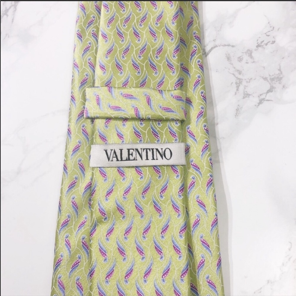 Valentino Green Parrot Print Skinny Tie EUC